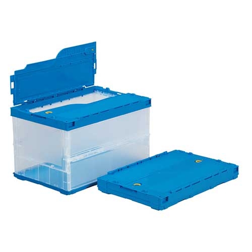 スマートオフィス】オリコン ペタンコ C-50B 蓋付 透明ブルー 三甲