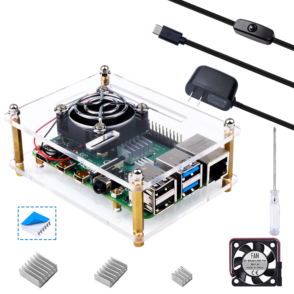 Smraza Case for Raspberry Pi 4 B, Case with Cooling Fan, Heatsinks