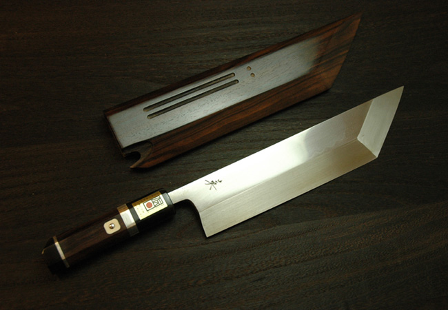 江戸裂 本焼 8寸 銀巻黒檀 鞘付 【包丁の＠堺英】