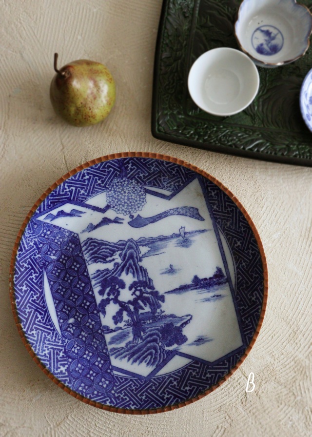 印判染付大皿 花風鈴図 A290mm B315mm 大皿 オードブル皿 飾り皿