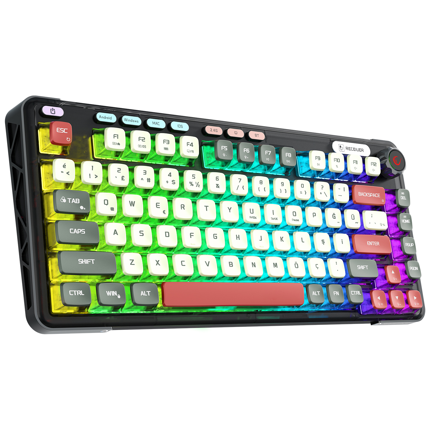 Rampage Eira Transparan Hot Swap 2.4G + BT Wireless RGB Gasket Oil