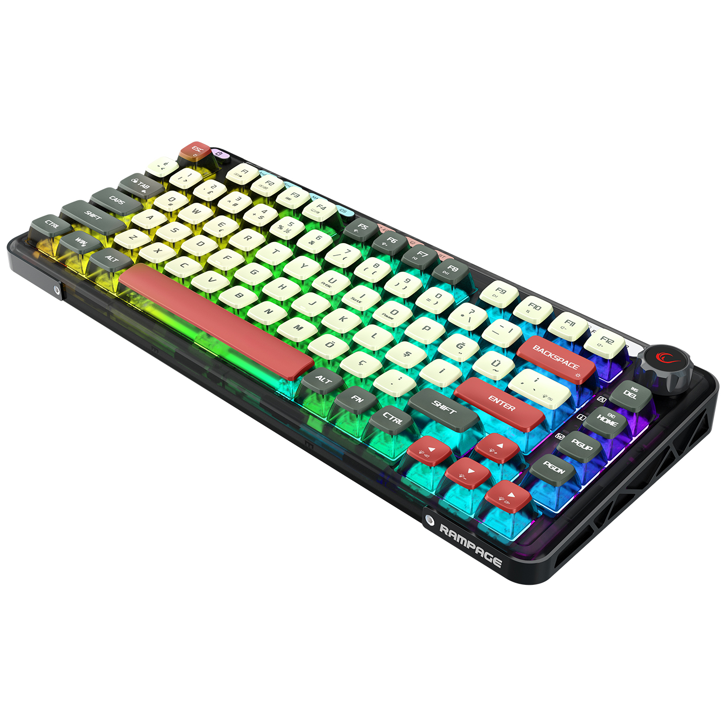 Rampage Eira Transparan Hot Swap 2.4G + BT Wireless RGB Gasket Oil