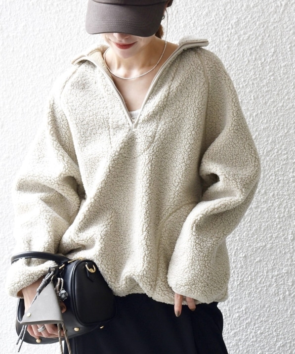 SHIPS any:〈洗濯機可能〉ボア フリース ハーフジップ プルオーバー