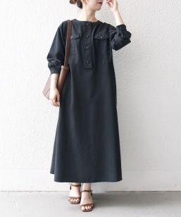 SHIPS Colors:〈手洗い可能〉配色 ギャザー ロングスリーブ ワンピース