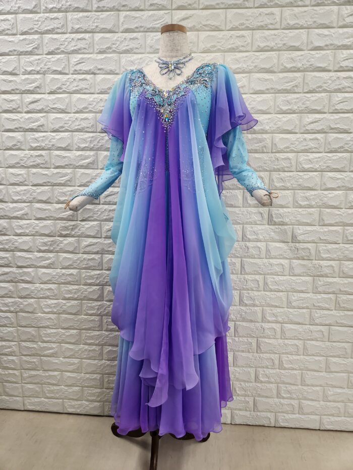 試着・レンタル・購入】社交ダンスドレス Mサイズ ブルー アメリカン