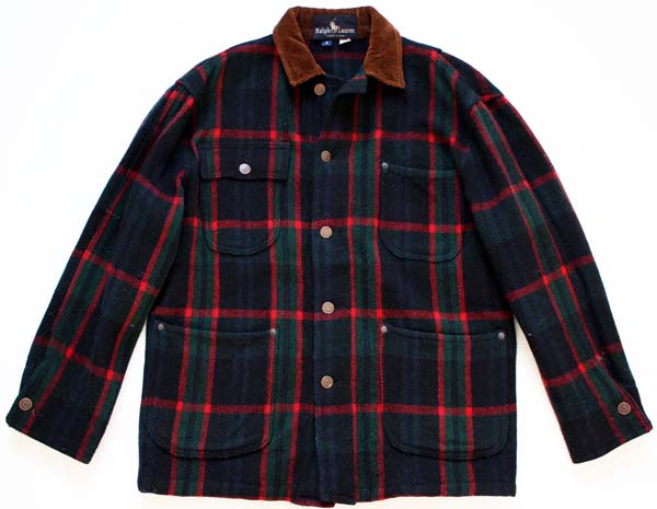 80s USA製 ポロ ラルフローレン タータンチェック ウール カバーオール