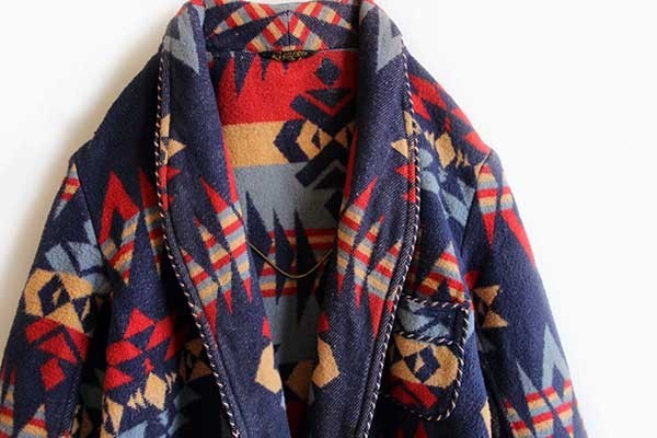 40s Beaconビーコン ネイティブ柄 ショールカラー ブランケット ガウン