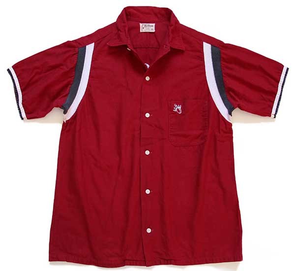 レア！70s USA製 Hilton ボウリングシャツL ネイビーSteve刺繍 レア