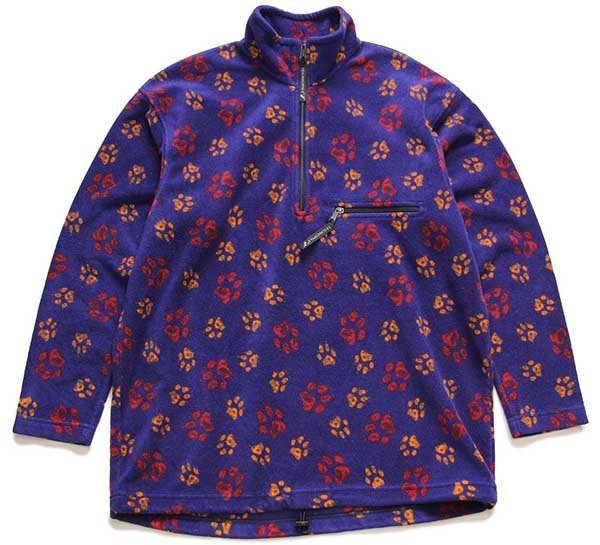 90s イタリア製 Jack Wolfskin 足型 総柄 ハーフジップ プルオーバー