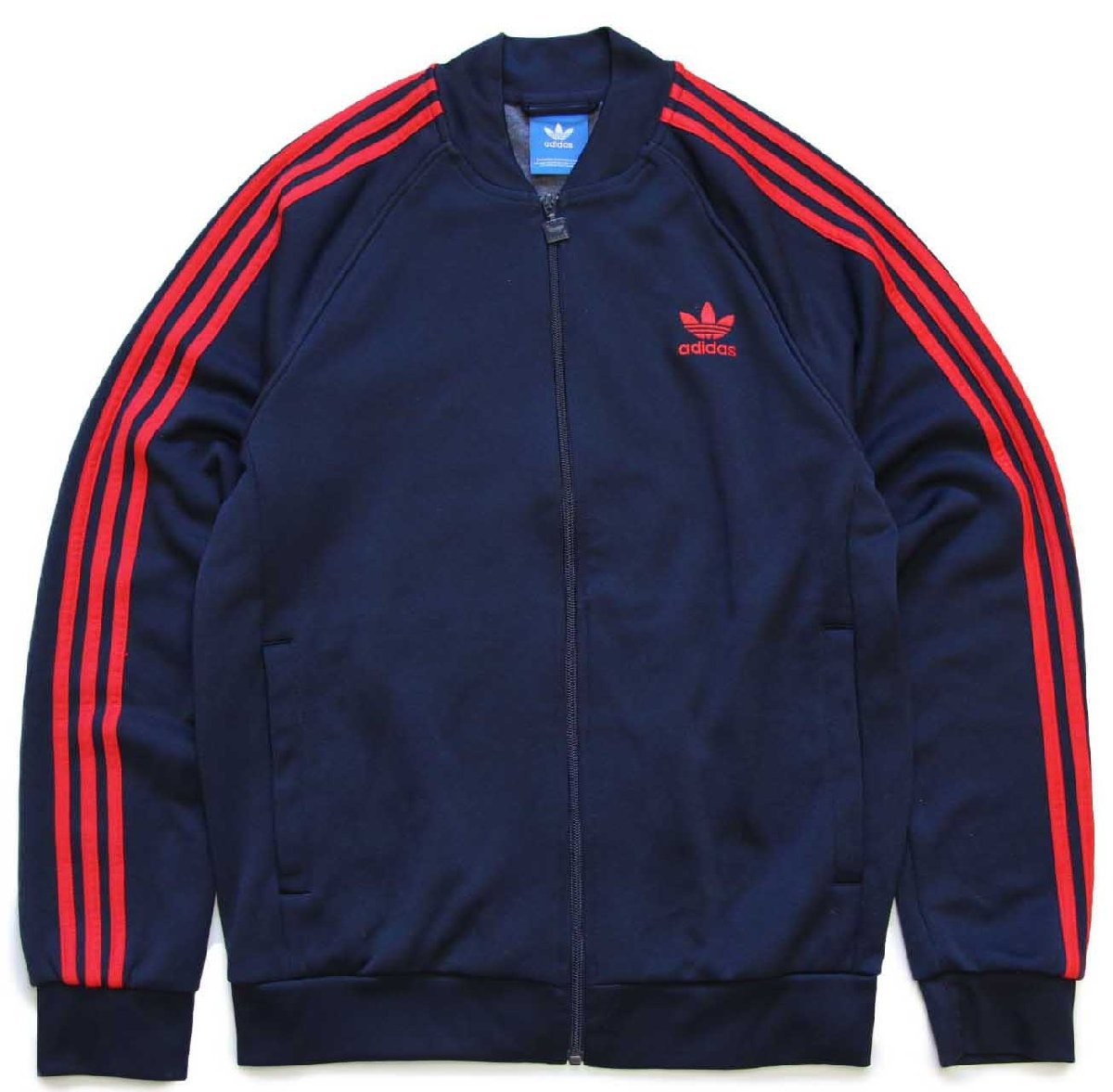 adidasアディダス トレフォイル ロゴ刺繍 トラックジャケット 紺×赤 M