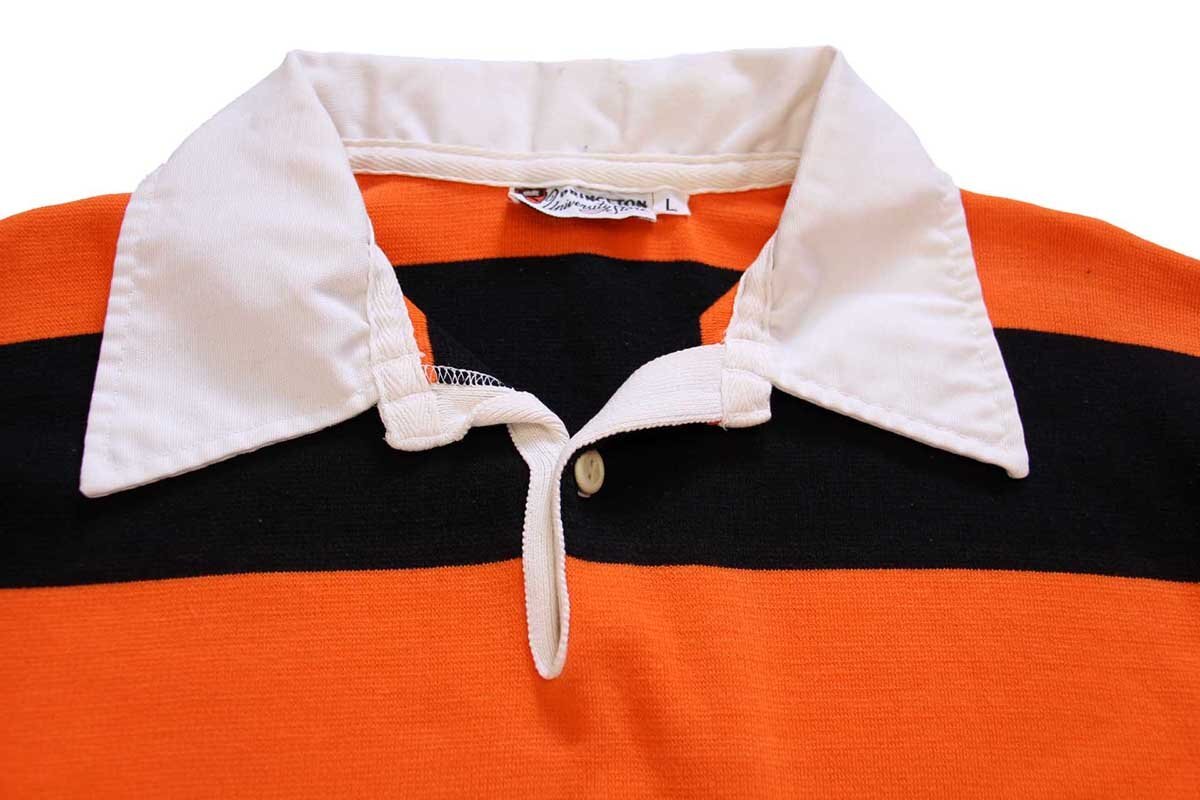 70s PRINCETON 太ボーダー コットン ラガーシャツ 黒×オレンジ L