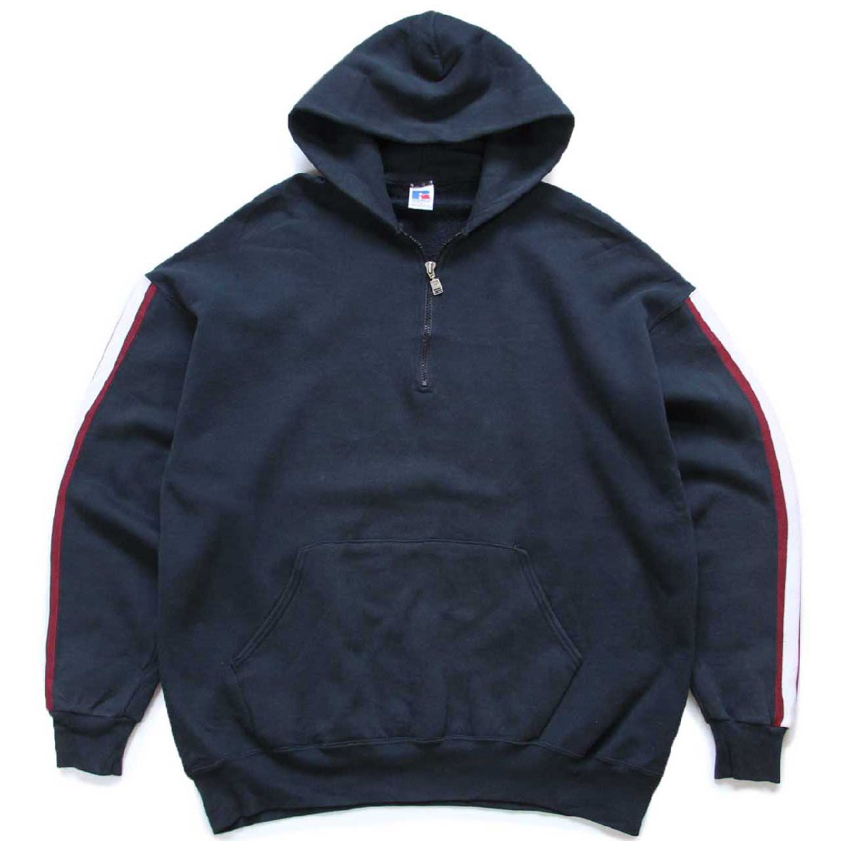 90s USA製 RUSSELLラッセル ライン入り ハーフジップ スウェット