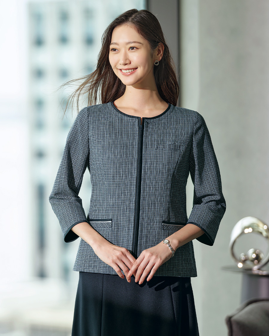 エアリーツイード】レイヤード風 七分袖オーバーブラウス