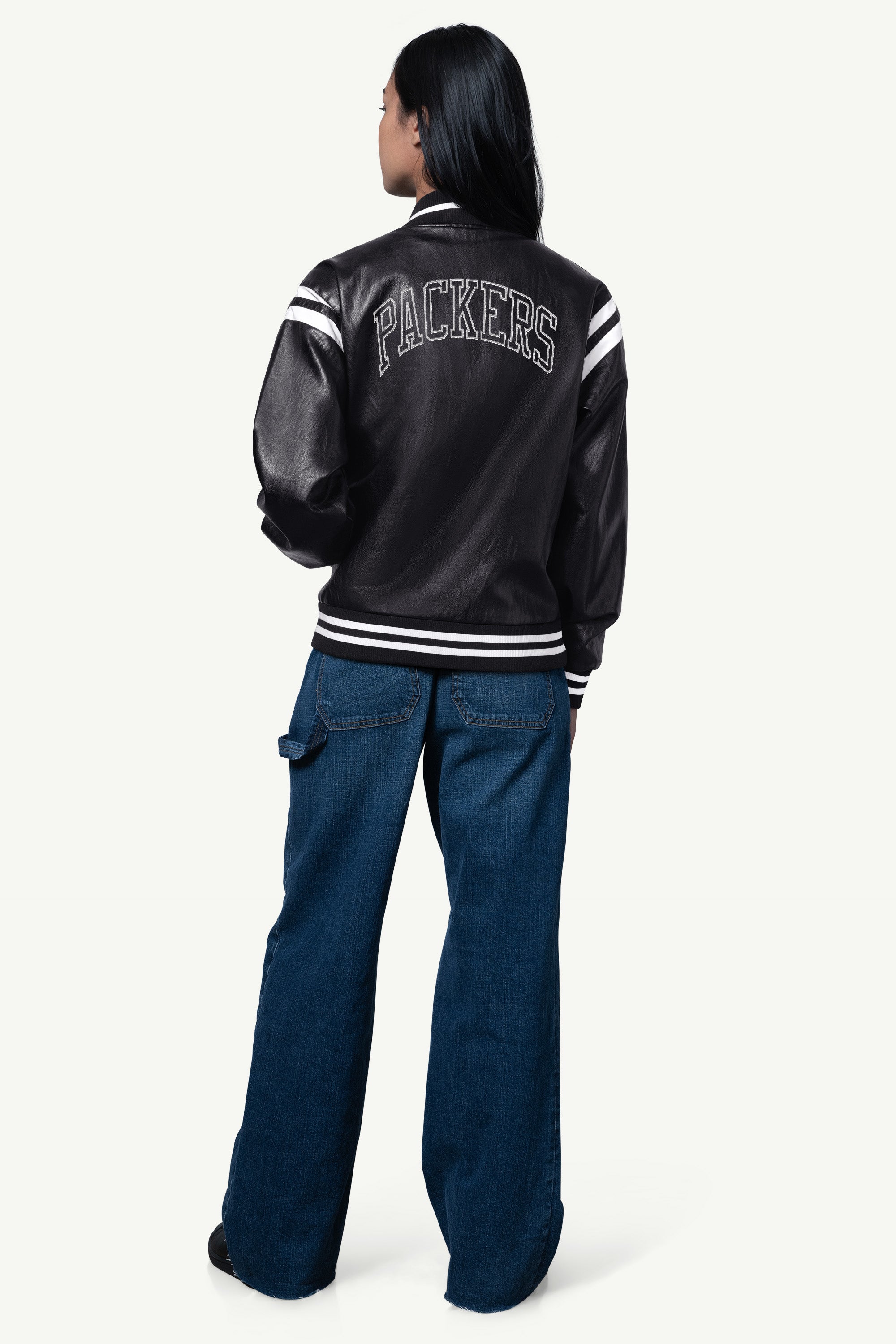 Womens Green Bay Packers Faux Leather Varsity Jacket | NFL | Starter