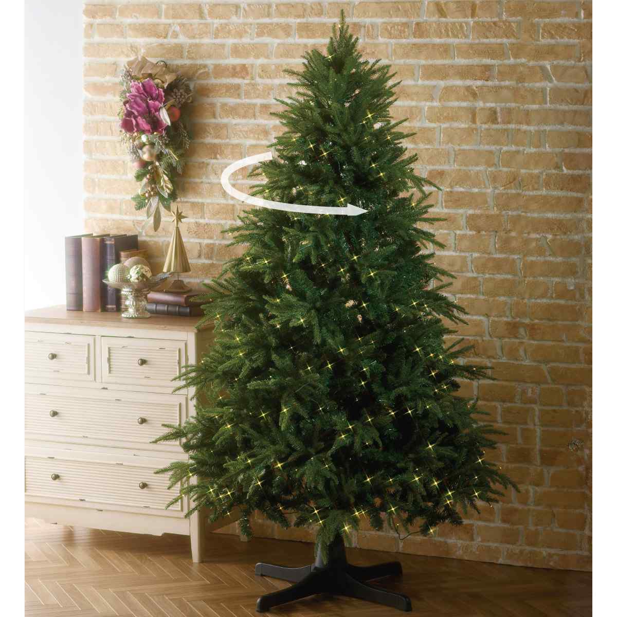 ライト付き回転クリスマスツリー 高さ150×幅132cm