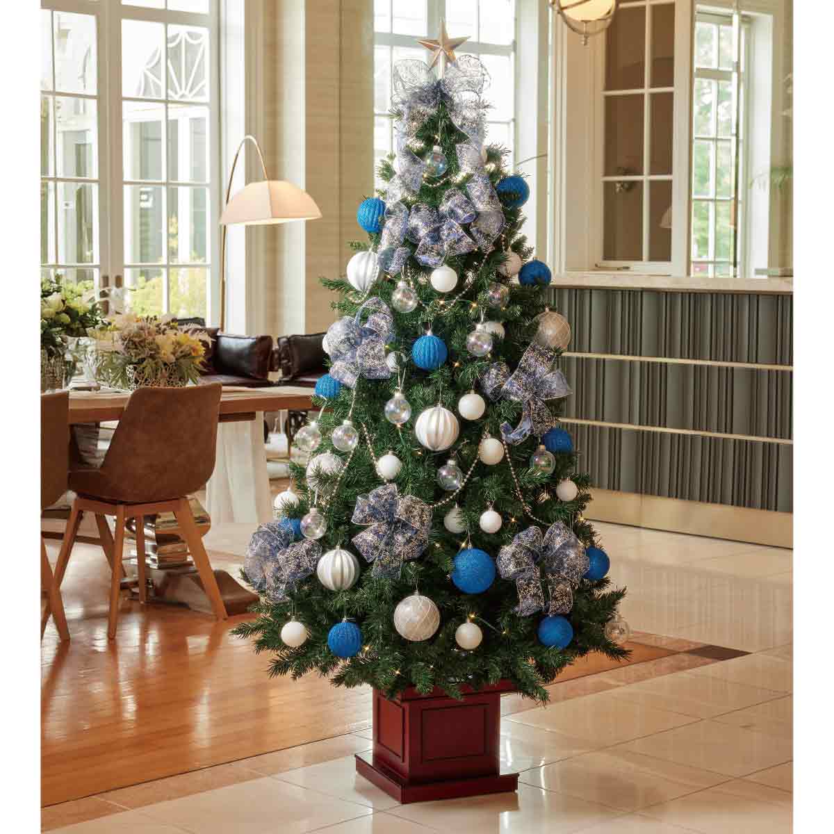 ウッドポットクリスマスツリーセット ブルーシルバー［ストエキ