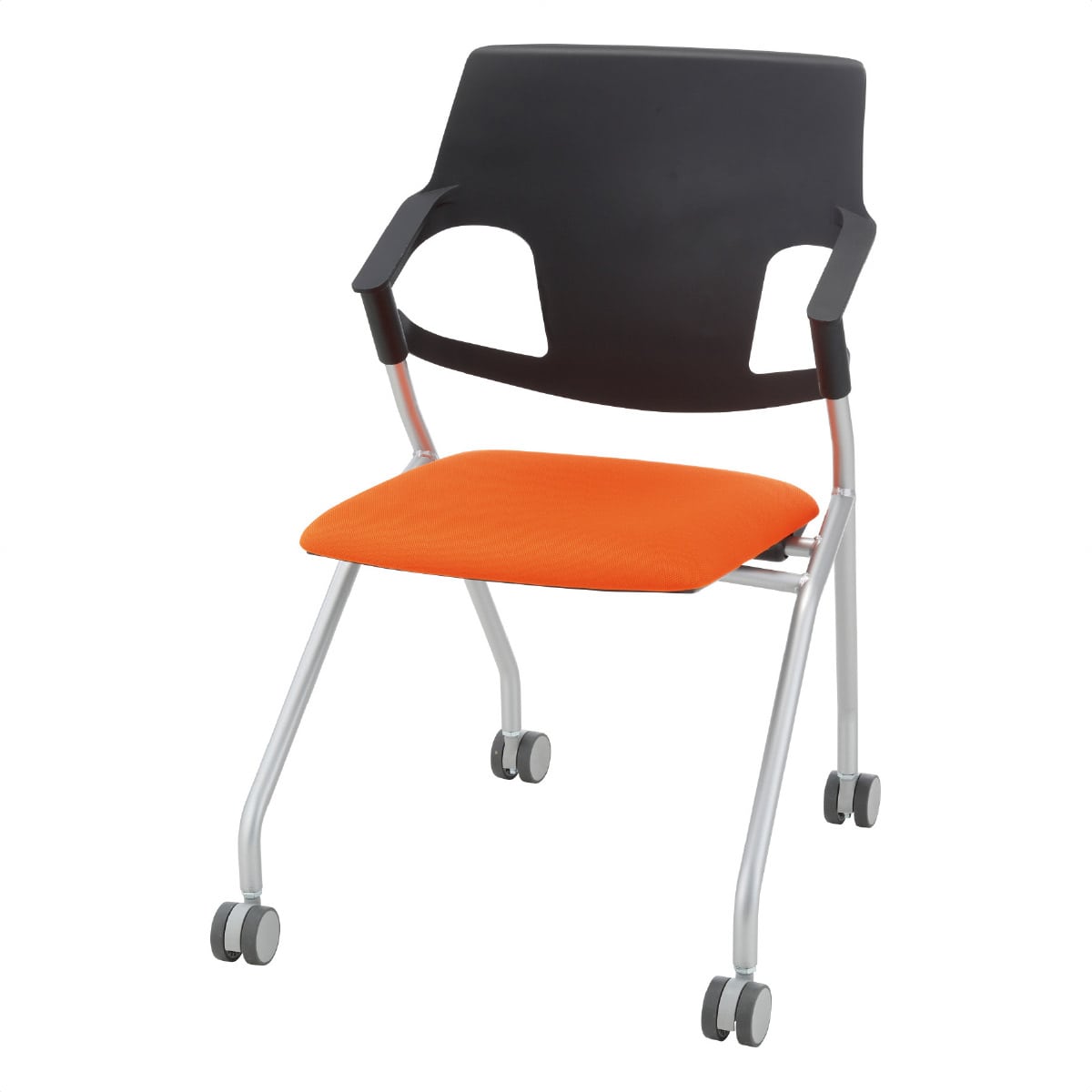 2脚】キャスター付きミーティングチェア CX 背面ブラック オレンジ