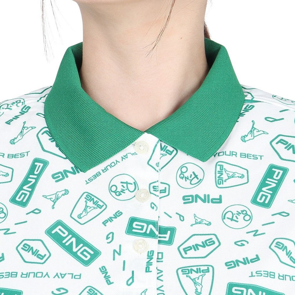 ピン（PING）（レディース）ゴルフウェア 総柄プリント 半袖ポロシャツ