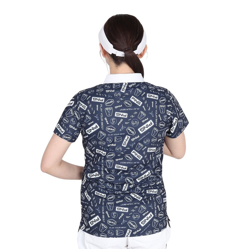 ピン（PING）（レディース）ゴルフウェア 総柄プリント 半袖ポロシャツ
