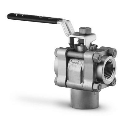 Stainless Steel 3-Piece 60 Series 3-Way Ball Valve, Reinforced