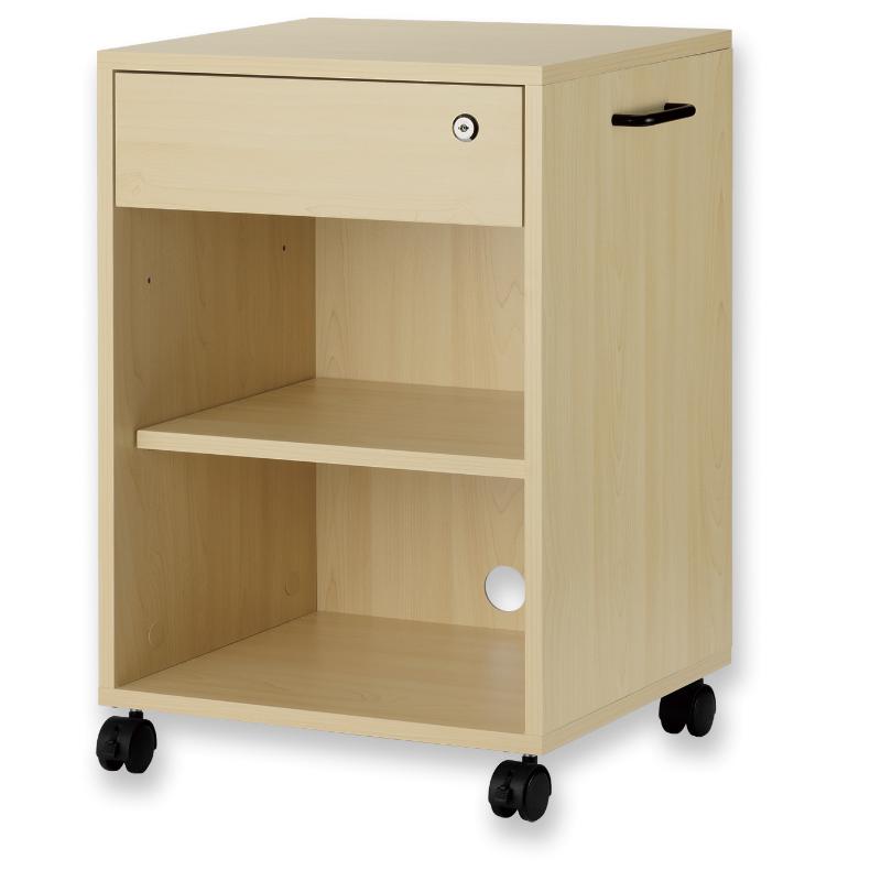 バックヤード備品 木製ワゴン 引き出し付き ホワイト アスカ