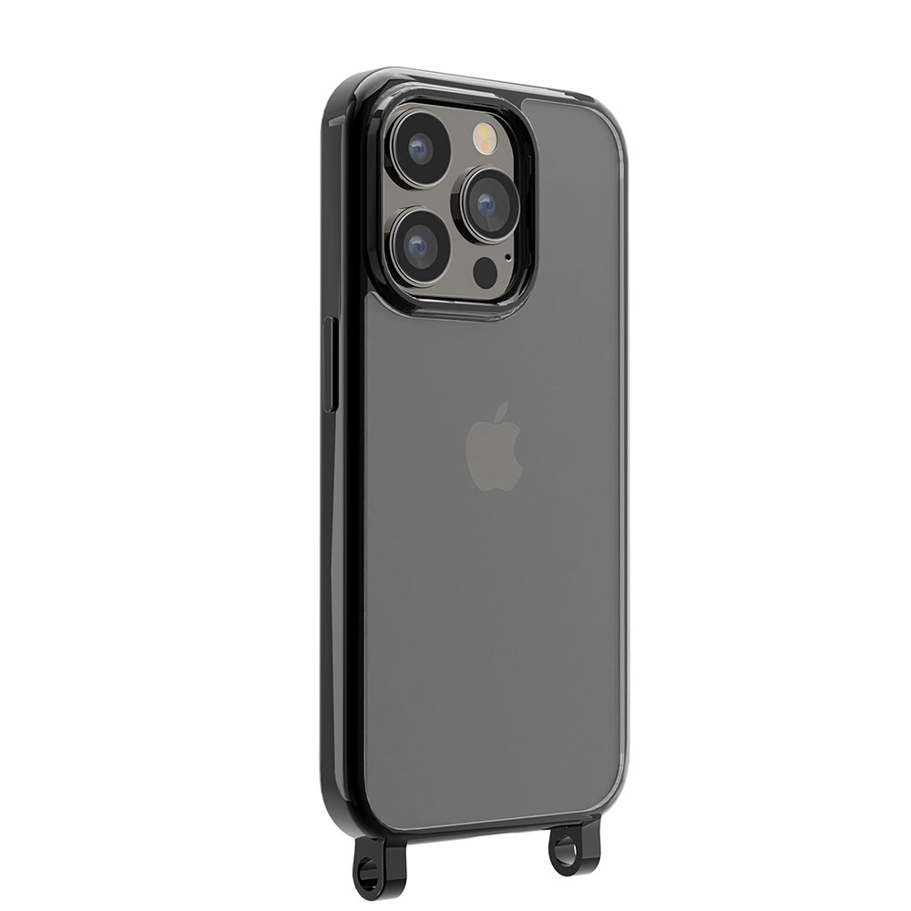 iPhone 15 Pro用 ショルダーストラップホール付クリアハイブリッド