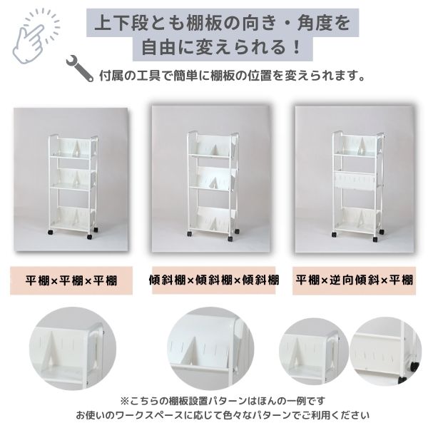 ファイルワゴン 平棚傾斜自在スチールラック 3段 - オフィス家具屋