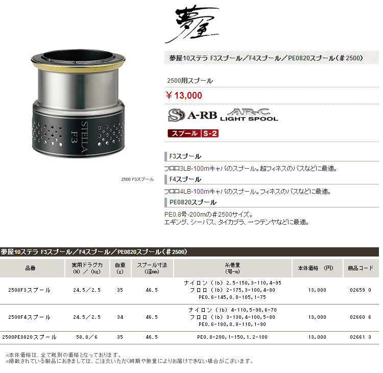 リール/夢屋/【NEWステラ対応】夢屋10ステラ F3スプール／F4スプール