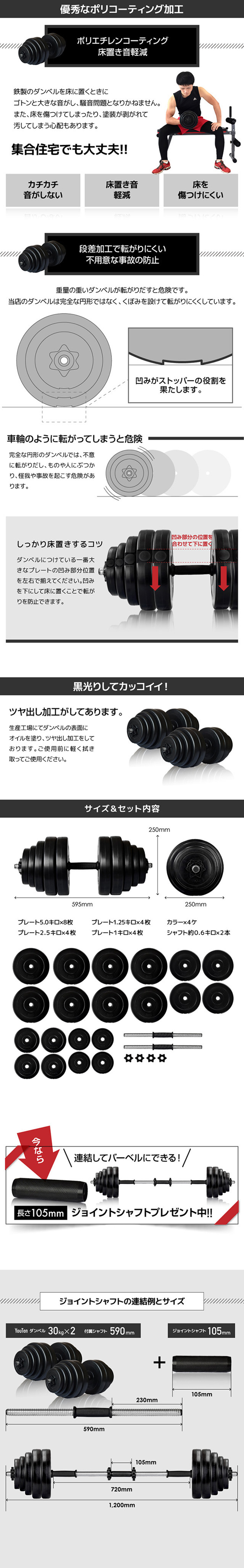 楽天市場】□3/11迄 最大1,000円OFF□ ダンベル 30kg 2個セット