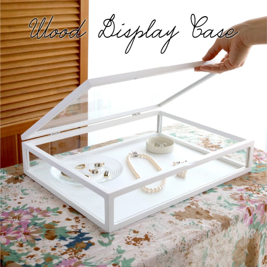 可愛いホワイトの木製5面ガラスコレクション・ディスプレイケースケース