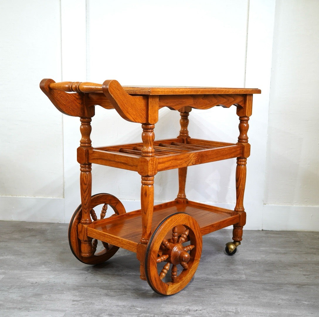 オーク材 トローリーワゴン キッチンワゴン キャスター付き かわいい