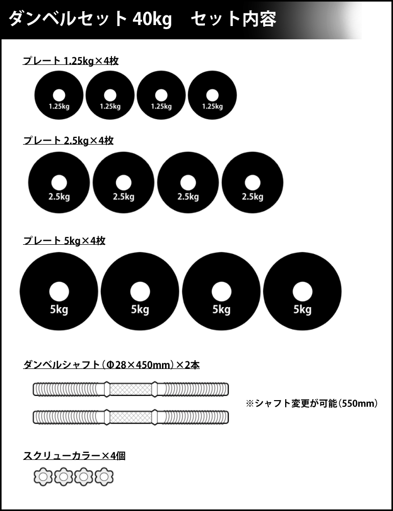 レギュラー ダンベルセット | バーベル ダンベル プレート 可変式 上腕