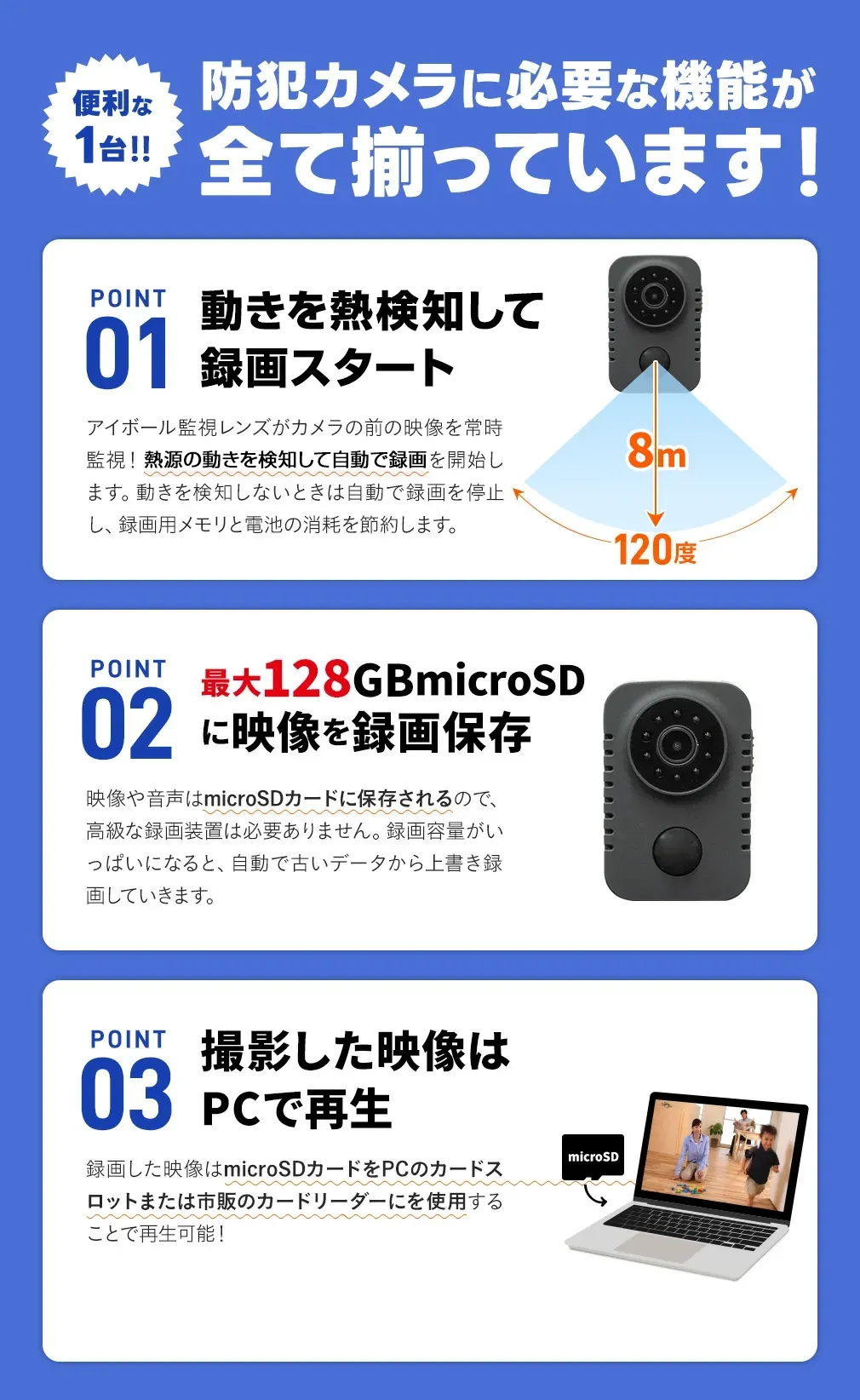 220万画素フルHD録画対応 室内用 超小型軽量トレイルカメラ WTW-TC34