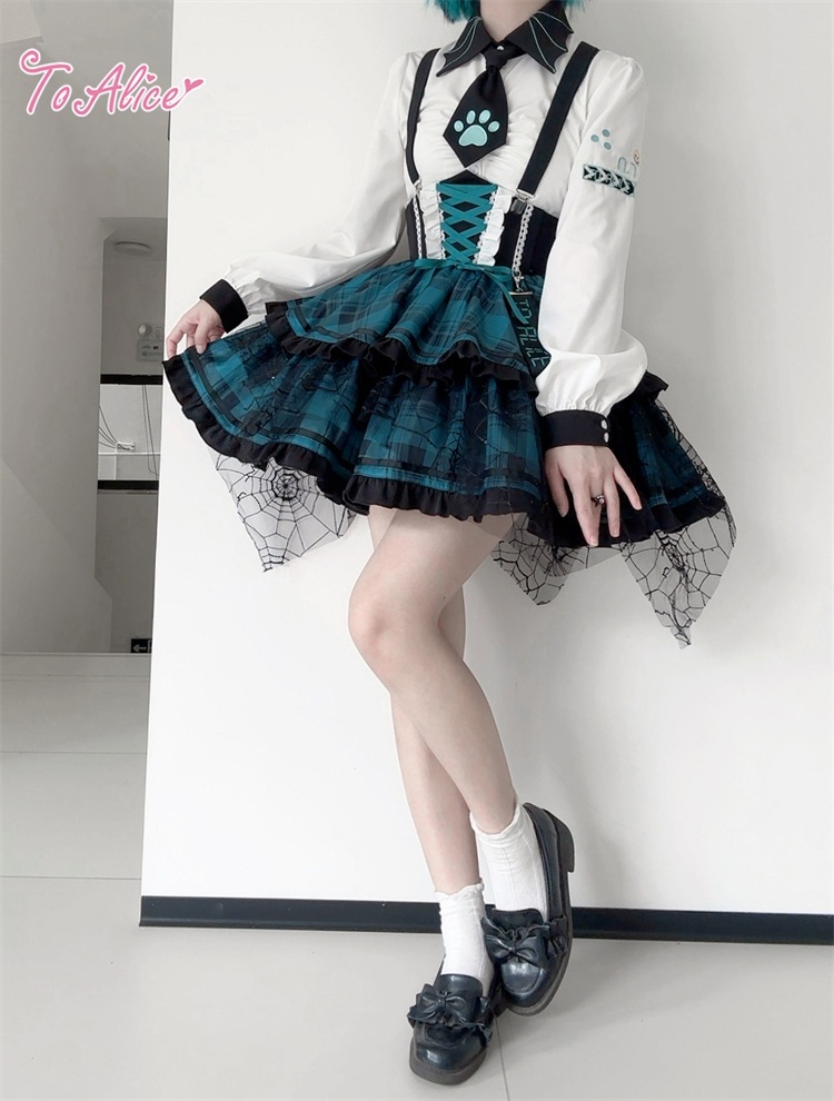 ToAlice】L1492ゲームキャットコルセット風チェックスカート - To Alice