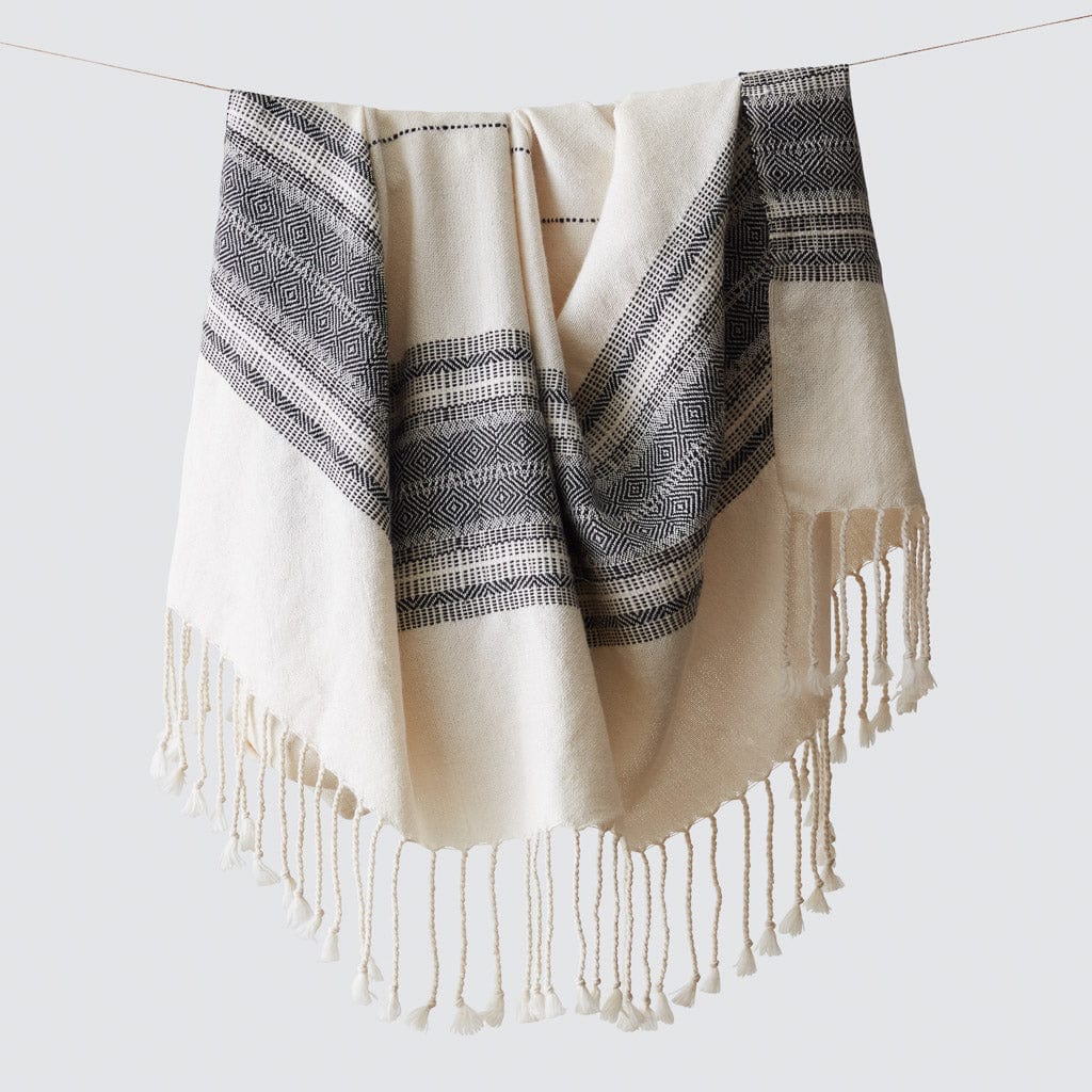 Alpaca Wool Blanket with Black & Cream Stripes | Handloomed – The