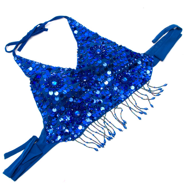 ベリーダンス用ビーズブラトップ【フリーサイズ】 - 青 の通販