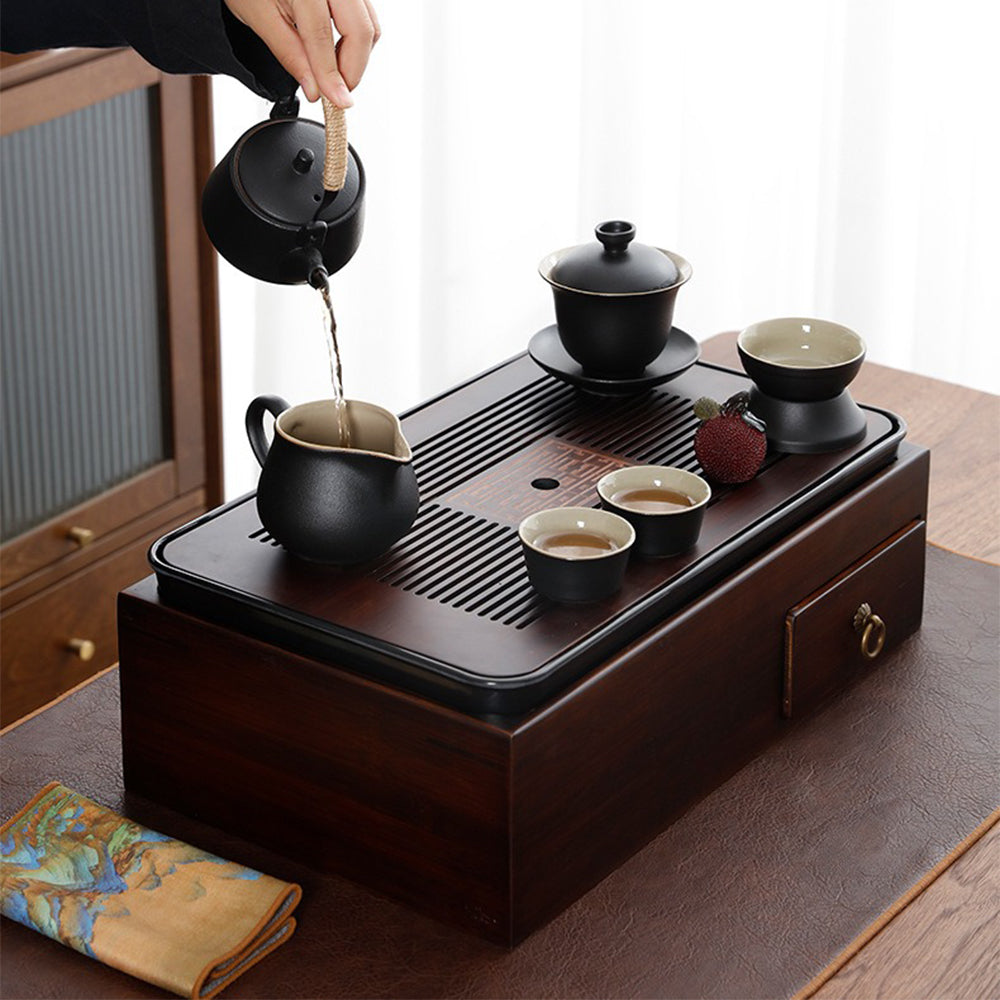 Japanese Black Pottery Tea Set With Storage Box Tray – Umi Tea Sets