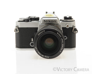 Nikon FE Chrome 35mm Film Camera w/ 36-72mm Lens -New Seals- [EXC]