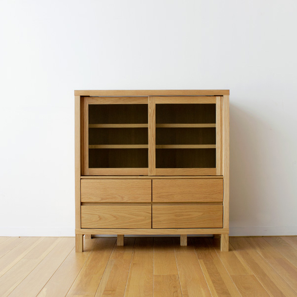 ダイニングボード 85幅 食器棚 引き戸 ガラス戸 低め 食器棚 木製