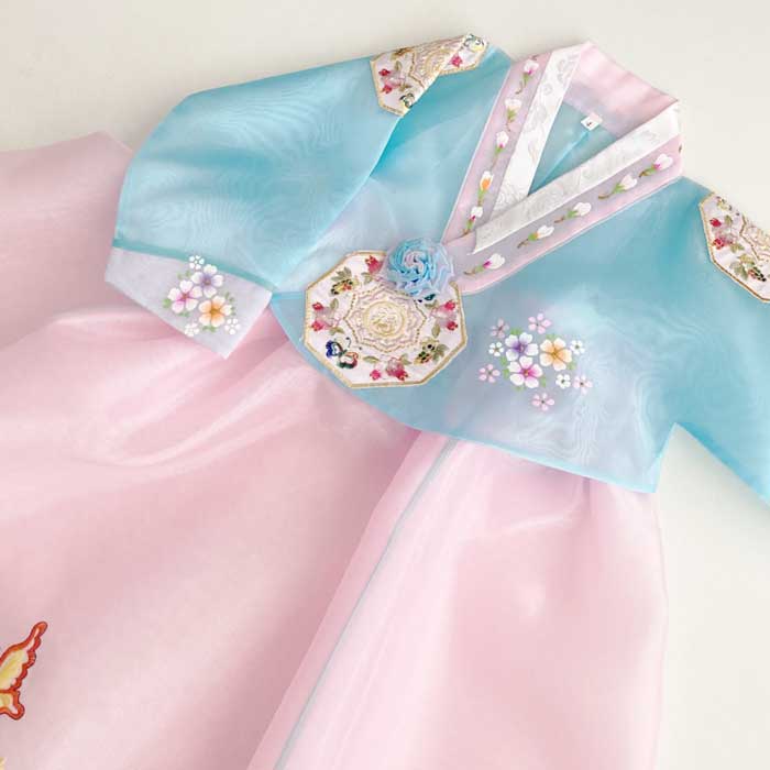 チマチョゴリ単品tカット刺繍オリジナル 水色ピンク(身長99cm 4号