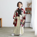 男児袴：BY038 【五歳】赤 鷹に小槌と熨斗 七五三男児袴レンタルセット