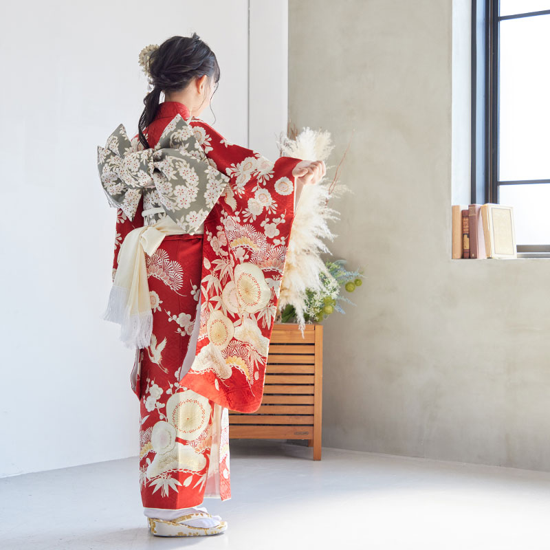 七五三七歳四つ身：N108 紅一点 【正絹】赤 松竹梅に鶴 | 七五三着物