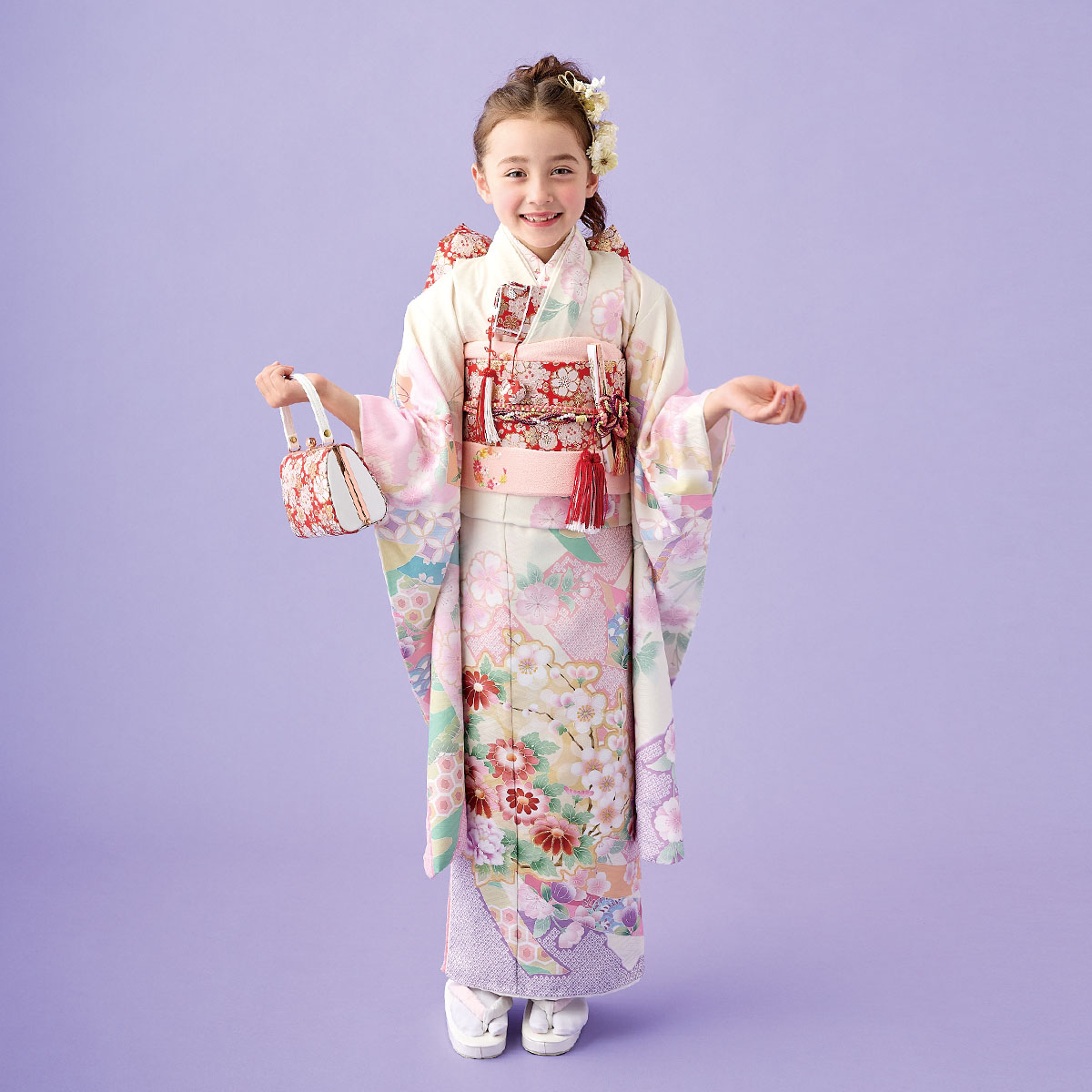 七五三七歳四つ身：N169 式部浪漫 アイボリー 源氏香 | 七五三着物