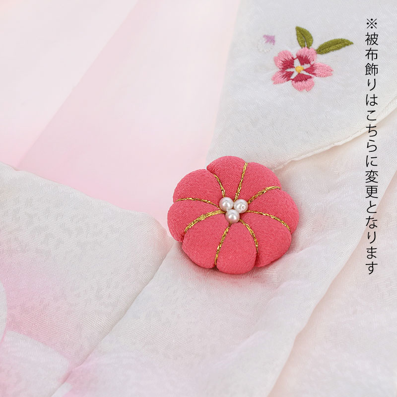 七五三被布 : リョウコ キクチ K002 【三歳女児被布】白×ピンク 梅と菊