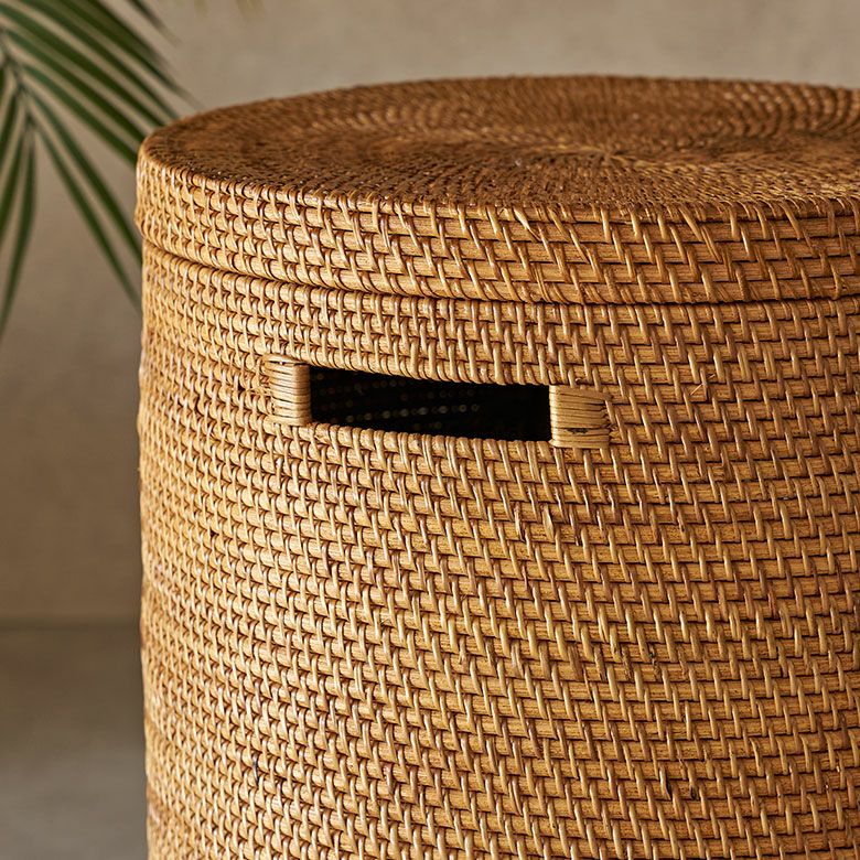アタとラタンで編まれたフタ付き大型バスケット 48L | インテリア雑貨
