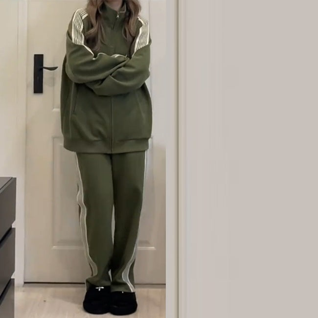 ライン ジャージ セットアップ レディース 韓国 ファッション グリーン