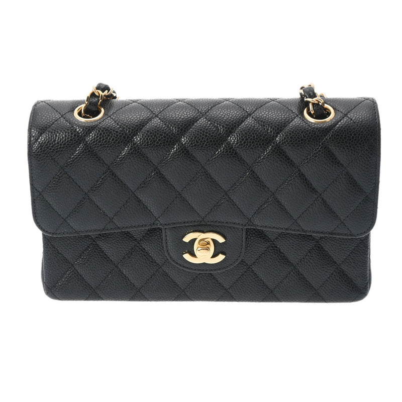 シャネルWフラップ Wチェーンショルダー 23 42976 ブラック ゴールド