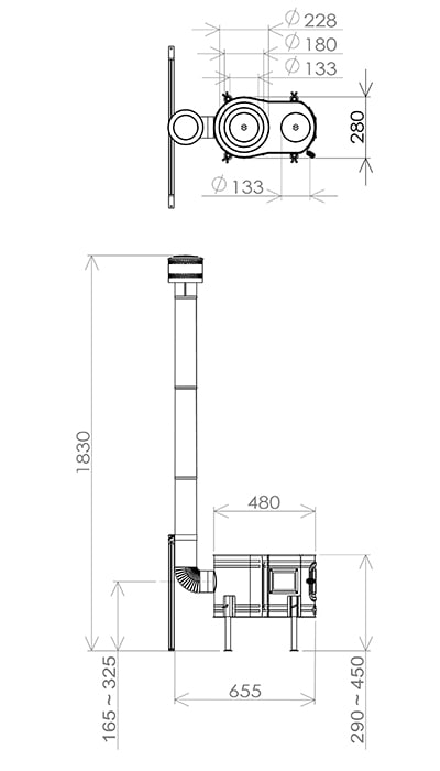 ステンレス ストーブコンロセット APS-48DX 【Black Edition】【煙突径