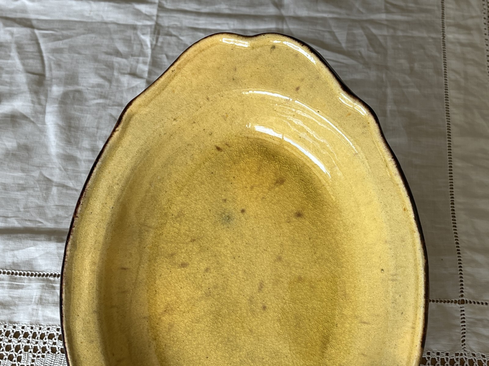 南仏陶器 デュルフィ 黄釉 焦茶釉 オーバルプレート [202509−20]