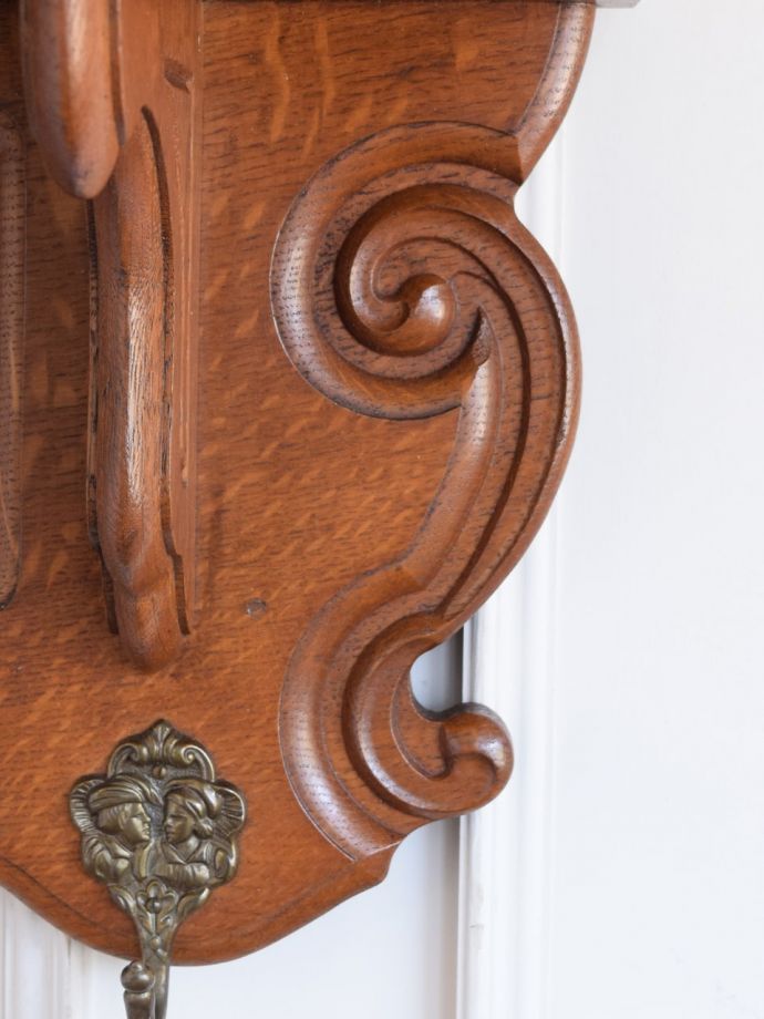 フランスのウォールシェルフ、オーク材のおしゃれなアンティークの壁